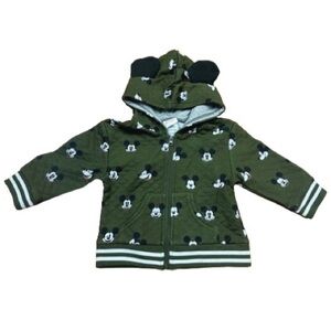 NWT Disney Baby Olive Green Mickey Mouse Hooded Zip Up Sweatshirt Toddler 12M